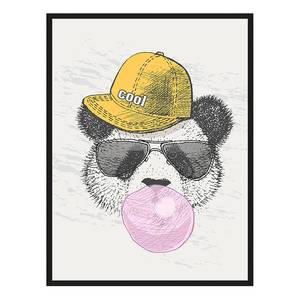 Bild Panda With A Cap Buche Massiv / Acrylglas - Schwarz - 63 x 83 cm