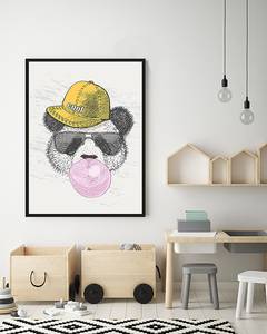 Afbeelding Panda With A Cap massief beukenhout/acrylglas - zwart - 63 x 83 cm