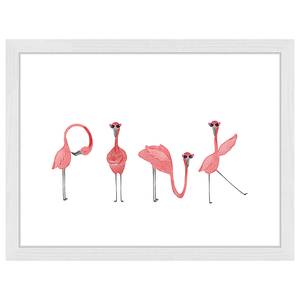 Tableau déco Flamingos Hêtre massif / Plexiglas - Blanc - 33 x 43 cm