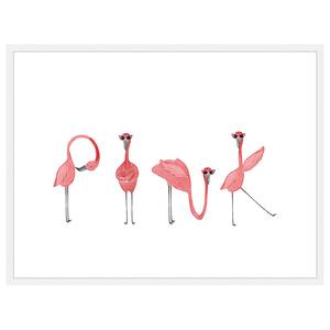 Tableau déco Flamingos Hêtre massif / Plexiglas - Blanc - 63 x 83 cm