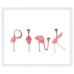 Tableau déco Flamingos Hêtre massif / Plexiglas - Blanc - 53 x 63 cm