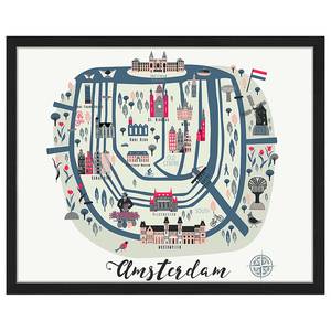 Quadro Amsterdam Cute Map Faggio massello / Vetro acrilico - Nero - 43 x 53 cm