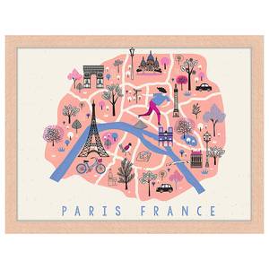 Quadro Paris Cute Map Faggio massello / Vetro acrilico - Naturale - 33 x 43 cm