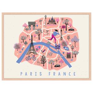 Quadro Paris Cute Map Faggio massello / Vetro acrilico - Naturale - 63 x 83 cm