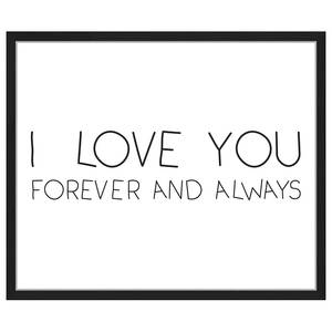 Tableau Déco I Love You Forever Always Hêtre massif / Plexiglas - Noir - 53 x 63 cm