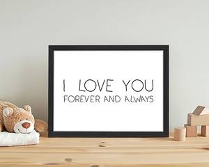 Tableau Déco I Love You Forever Always Hêtre massif / Plexiglas - Noir - 33 x 43 cm