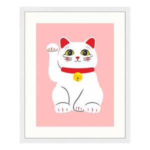 Bild Fortune Cat Buche Massiv / Acrylglas - Weiß - 43 x 53 cm