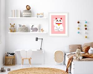 Quadro Fortune Cat Faggio massello / Vetro acrilico - Bianco - 43 x 53 cm