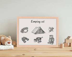 Tableau déco Camping Set Hêtre massif / Plexiglas - Naturel - 33 x 43 cm