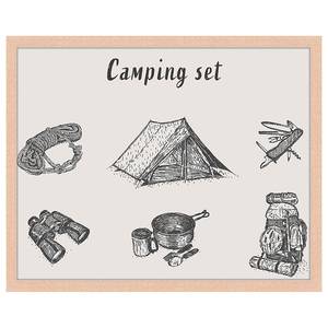 Quadro Camping Set Faggio massello / Vetro acrilico - Naturale - 43 x 53 cm