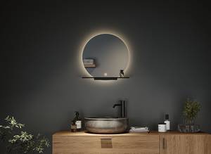 Specchio da bagno Rotondo Miro Alluminio - Nero - Profondità: 11 cm