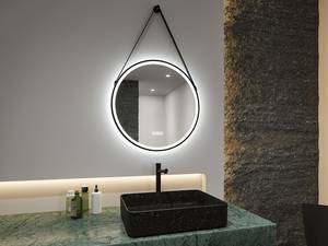 Miroir de salle de bain Mirra avec susp. Aluminium - Cuir / Noir