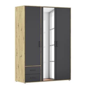 Drehtürenschrank Voyager mit Spiegel Graumetallic / Eiche Artisan Dekor - Breite: 140 cm - Mit Schubladen