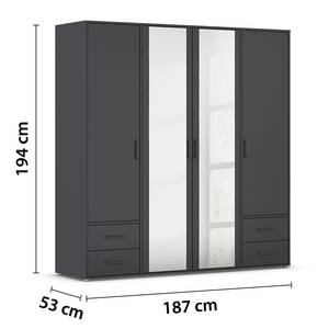 Armoire Voyager avec miroir Gris métallisé - Largeur : 187 cm - Avec tiroirs