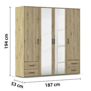 Drehtürenschrank Voyager mit Spiegel Eiche Artisan Dekor - Breite: 187 cm - Mit Schubladen