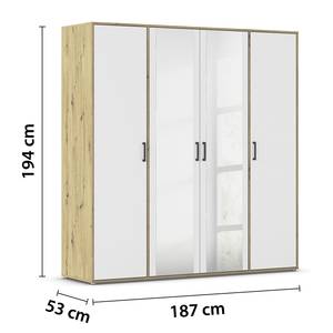 Armoire Voyager avec miroir Blanc alpin / Imitation chêne Artisan - Largeur : 187 cm - Sans tiroir