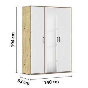 Drehtürenschrank Voyager mit Spiegel Alpinweiß / Eiche Artisan Dekor - Breite: 140 cm - Ohne Schubladen