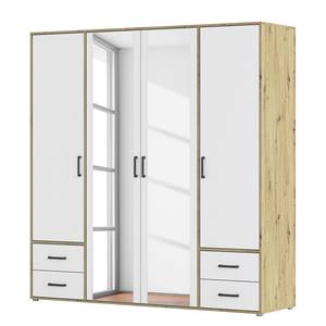 Drehtürenschrank Voyager mit Spiegel Alpinweiß / Eiche Artisan Dekor - Breite: 187 cm - Mit Schubladen