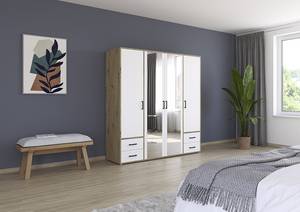 Armoire Voyager avec miroir Blanc alpin / Imitation chêne Artisan - Largeur : 187 cm - Avec tiroirs