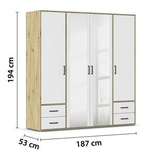 Armoire Voyager avec miroir Blanc alpin / Imitation chêne Artisan - Largeur : 187 cm - Avec tiroirs