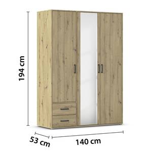 Armoire Voyager avec miroir Imitation chêne Artisan - Largeur : 140 cm - Avec tiroirs