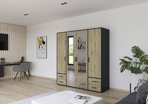 Draaideurkast Voyager met spiegel Eikenhouten Artisan look / Grijs metallic - Breedte: 187 cm - Met laden