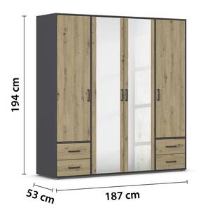 Drehtürenschrank Voyager mit Spiegel Eiche Artisan Dekor / Graumetallic - Breite: 187 cm - Mit Schubladen