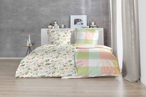 Parure de lit en coton renforcé Karo Vert / Rose vif - 155 x 220 cm