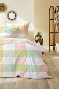Parure de lit en coton renforcé Karo Vert / Rose vif - 155 x 220 cm