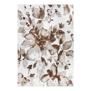 Kurzflorteppich Floral Polyester / Latex - Weiß / Braun - 120 x 170 cm