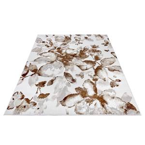 Kurzflorteppich Floral Polyester / Latex - Weiß / Braun - 120 x 170 cm