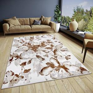 Kurzflorteppich Floral Polyester / Latex - Weiß / Braun - 67 x 120 cm