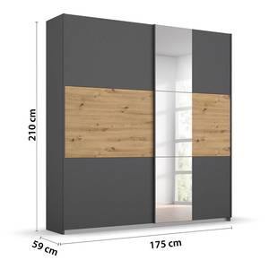 Schwebetürenschrank Miro mit Spiegel Grau / Eiche Artisan Dekor - Breite: 175 cm