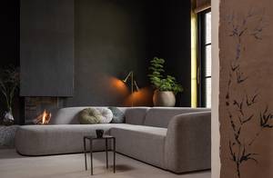 Ecksofa Sloping Strukturstoff - Hellbraun - Ottomane davorstehend links