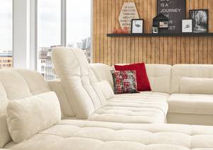 Wohnlandschaft Calstar Webstoff Porcia: Beige - Longchair davorstehend links / Ottomane rechts - Mit Schlaffunktion