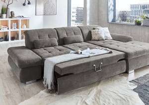 Ecksofa Calstar mit Longchair Webstoff Porcia: Grau - Longchair davorstehend rechts - Mit Schlaffunktion