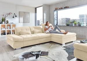 Ecksofa Calstar mit Longchair Webstoff Porcia: Beige - Longchair davorstehend rechts - Ohne Schlaffunktion