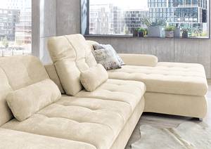 Hoekbank Calstar met chaise longue Geweven stof Porcia: Beige - Longchair vooraanzicht rechts - Zonder slaapfunctie