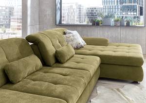 Ecksofa Calstar mit Longchair Webstoff Porcia: Olivgrün - Longchair davorstehend rechts - Mit Schlaffunktion