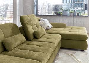 Ecksofa Calstar mit Longchair Webstoff Porcia: Olivgrün - Longchair davorstehend rechts - Mit Schlaffunktion