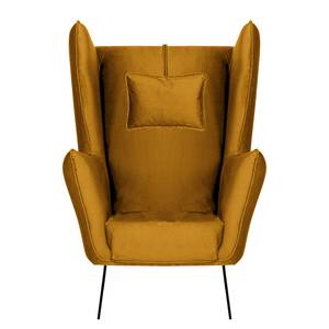 Fauteuil Caleta geweven stof - Velours Onoli: Goud - Met hocker