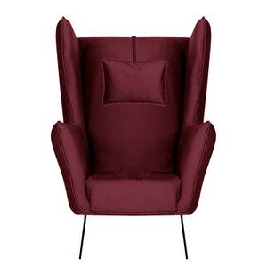 Fauteuil Caleta geweven stof - Velours Onoli: Donkerrood - Met hocker