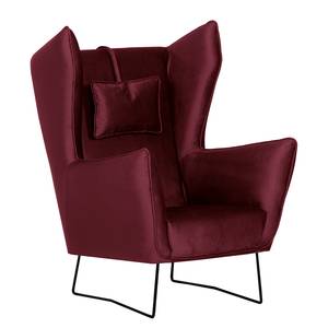 Fauteuil Caleta geweven stof - Velours Onoli: Donkerrood - Met hocker