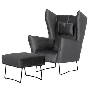 Fauteuil Caleta Tissu - Velours Onoli: Anthracite - Avec repose-pieds