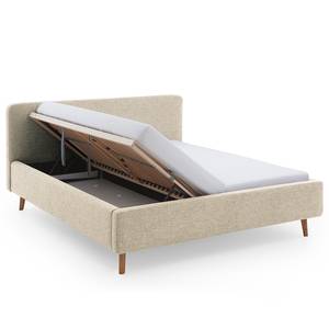 Gestoffeerd bed Mattis Geweven stof Hevi: Beige - 160 x 200cm - Met hoofdeinde - Met lattenbodem