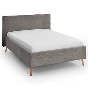 Gestoffeerd bed Riva Platweefsel Balkis: Grijs - 140 x 200cm - Met hoofdeinde - Beuk