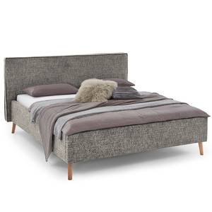 Lit capitonné Riva Tissu Balkis: Gris - 160 x 200cm - Avec tête de lit - Hêtre