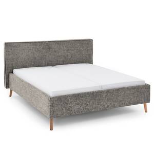 Lit capitonné Riva Tissu Balkis: Gris - 160 x 200cm - Avec tête de lit - Hêtre