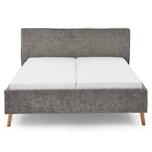 Lit capitonné Riva Tissu Balkis: Gris - 160 x 200cm - Avec tête de lit - Hêtre