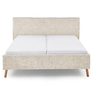 Gestoffeerd bed Riva Platweefsel Balkis: Greige - 160 x 200cm - Met hoofdeinde - Met lattenbodem - Beuk